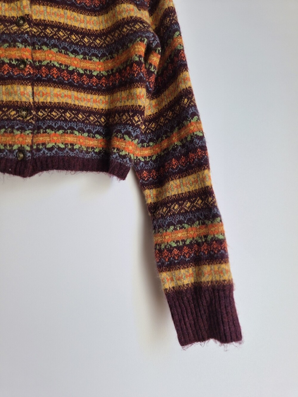 Zara Fair Isle Cropped Wool Blend Cardigan Sweater Size L Whimsigoth Boho Retro - Picture 4 of 13